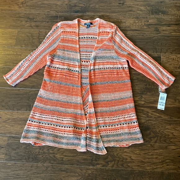 NWT Macy's Style & Co Coral Open Front Crochet Cardigan - Picture 1 of 7